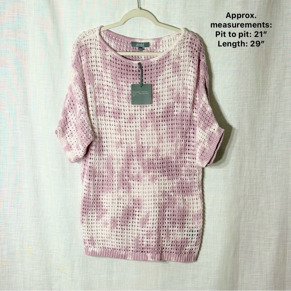 Marled Reunited Lavender Purple Cream Open Knit Crochet Sweater Top L Oversized